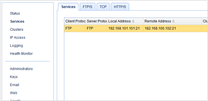ftp-ftp reverse proxy service screen